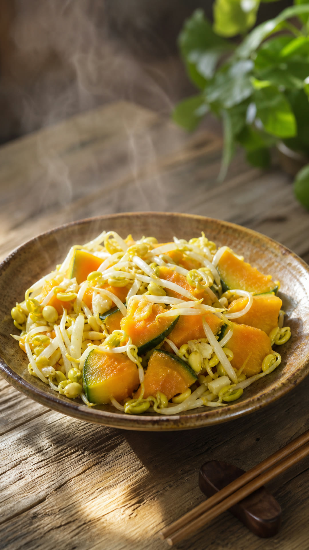 Stir-Fried Pumpkin with Mung Bean Sprouts (Nangua Chao Lüdouya)