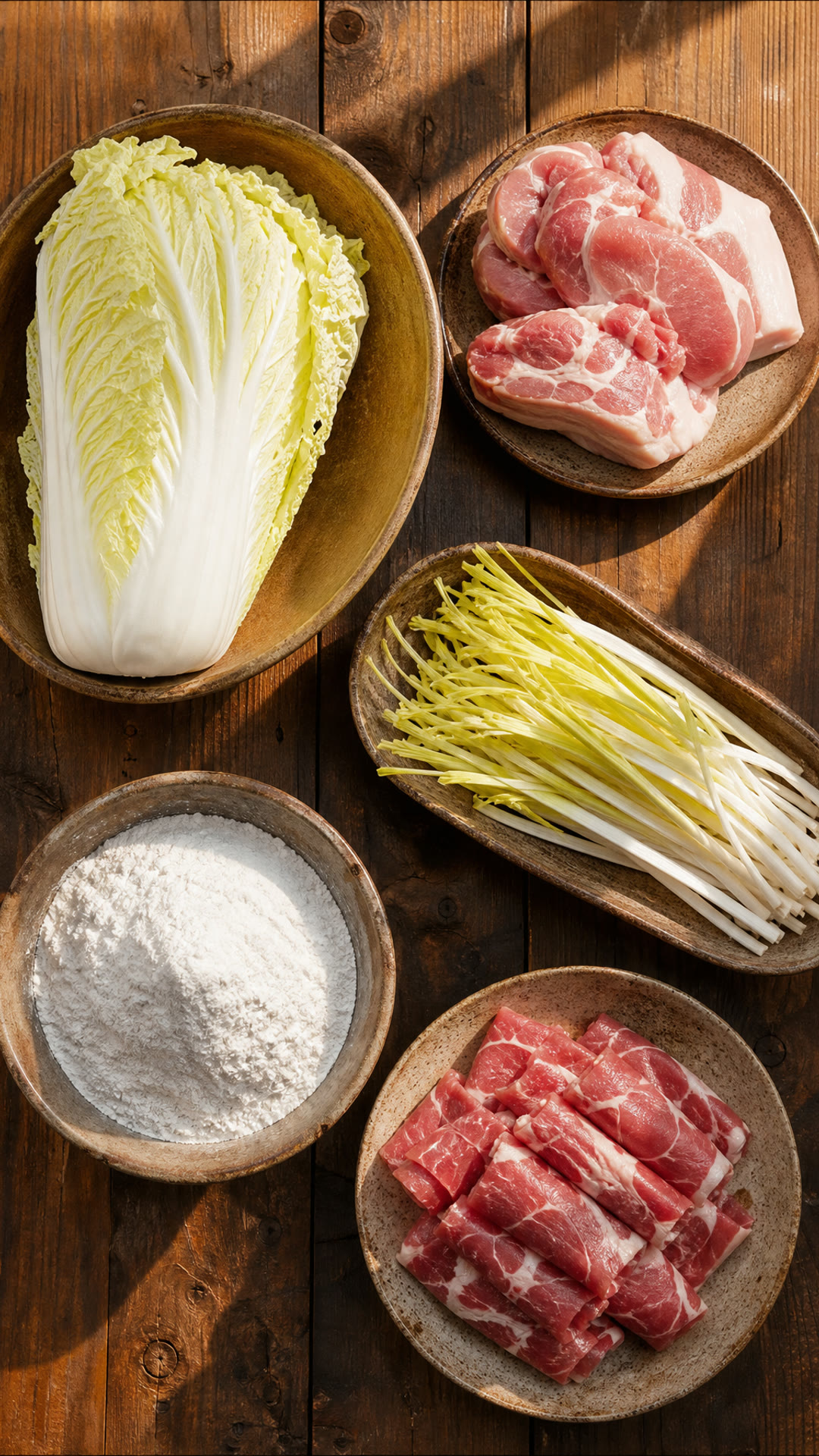 Chinese cabbage, Pork, Yellow chives, Glutinous rice flour for tangyuan, Lamb