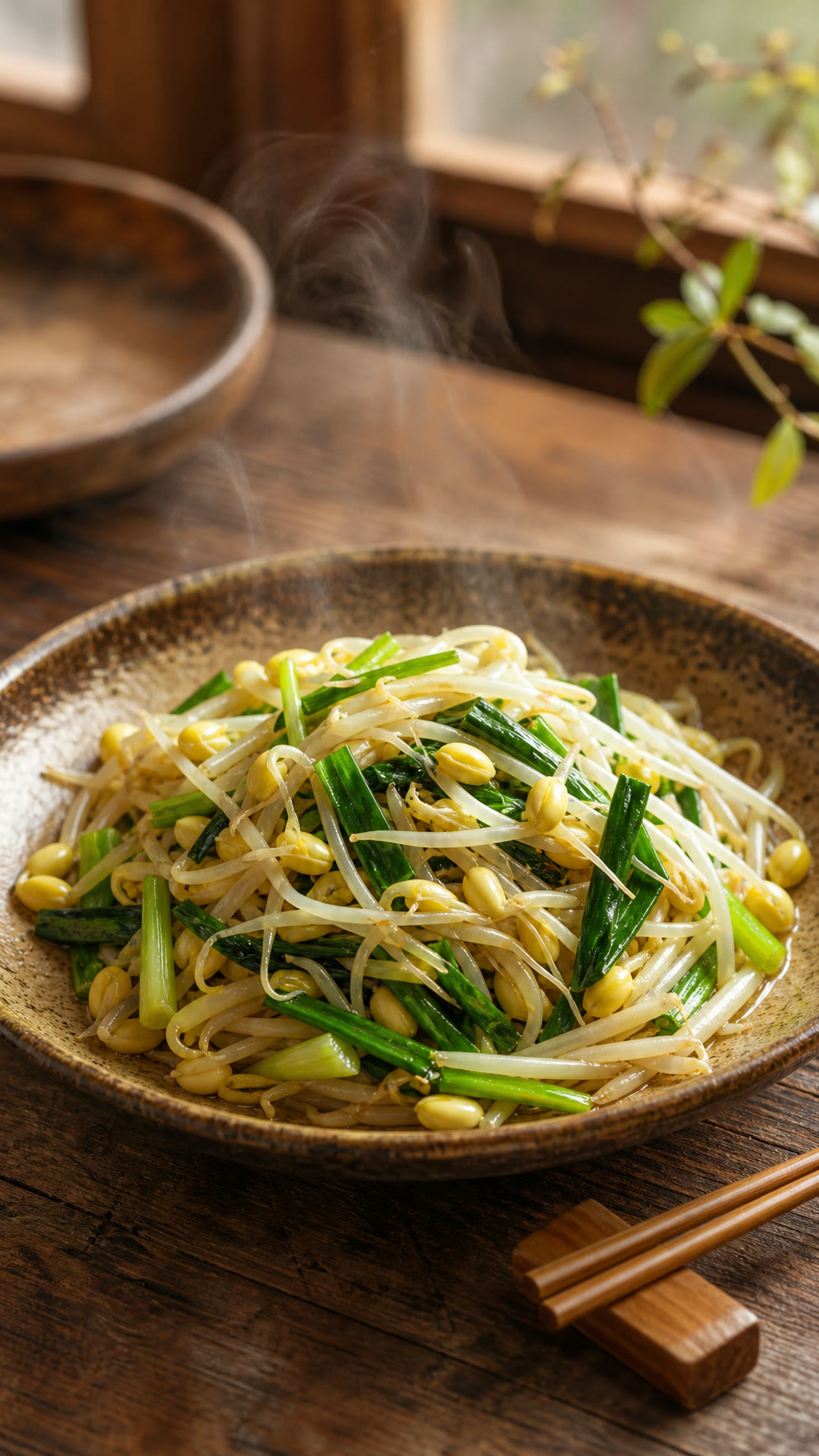 Stir-Fried Garlic Shoots with Soybean Sprouts
