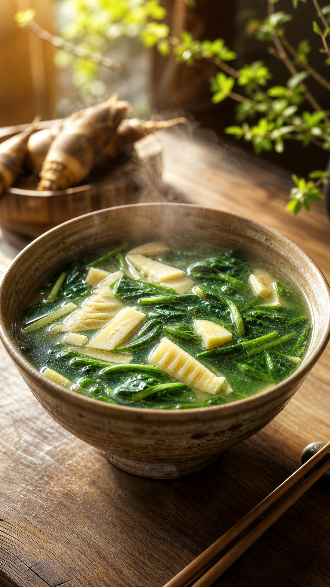 Spring Bamboo Shoot and Spinach Soup (Chunsun Bocai Tang)