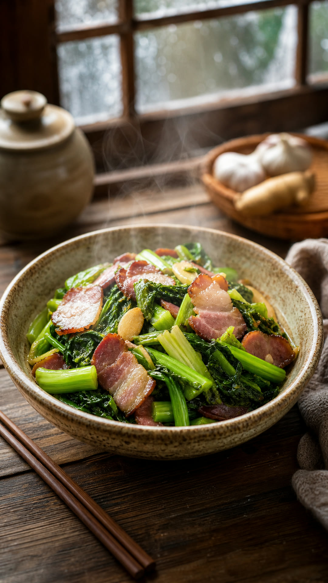 Stir-Fried Cured Pork with Mustard Greens (Larou Chao Jiecai)