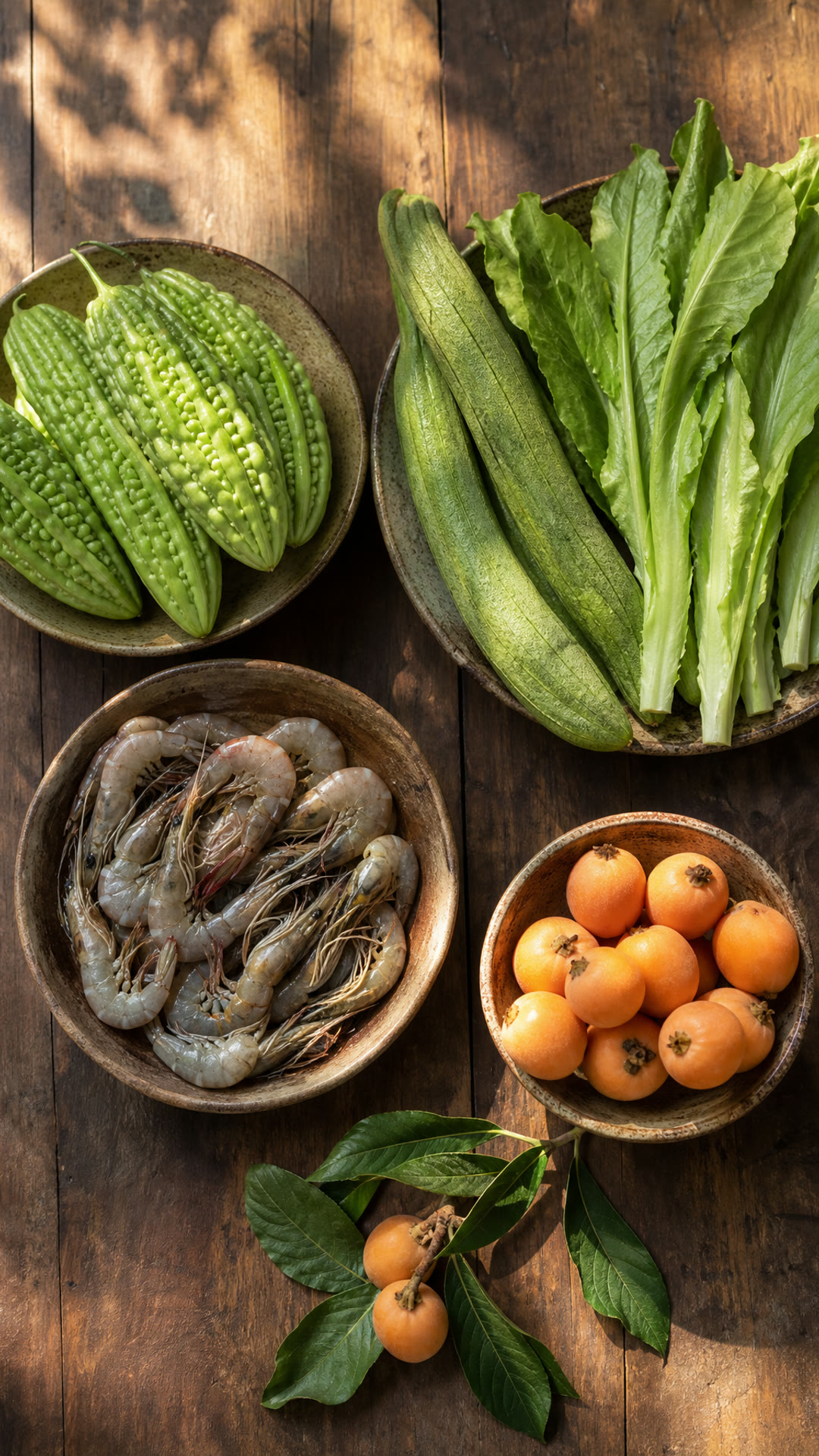 Bitter Melon, Luffa Gourd, Romaine Lettuce Stem, River Shrimp, Loquat